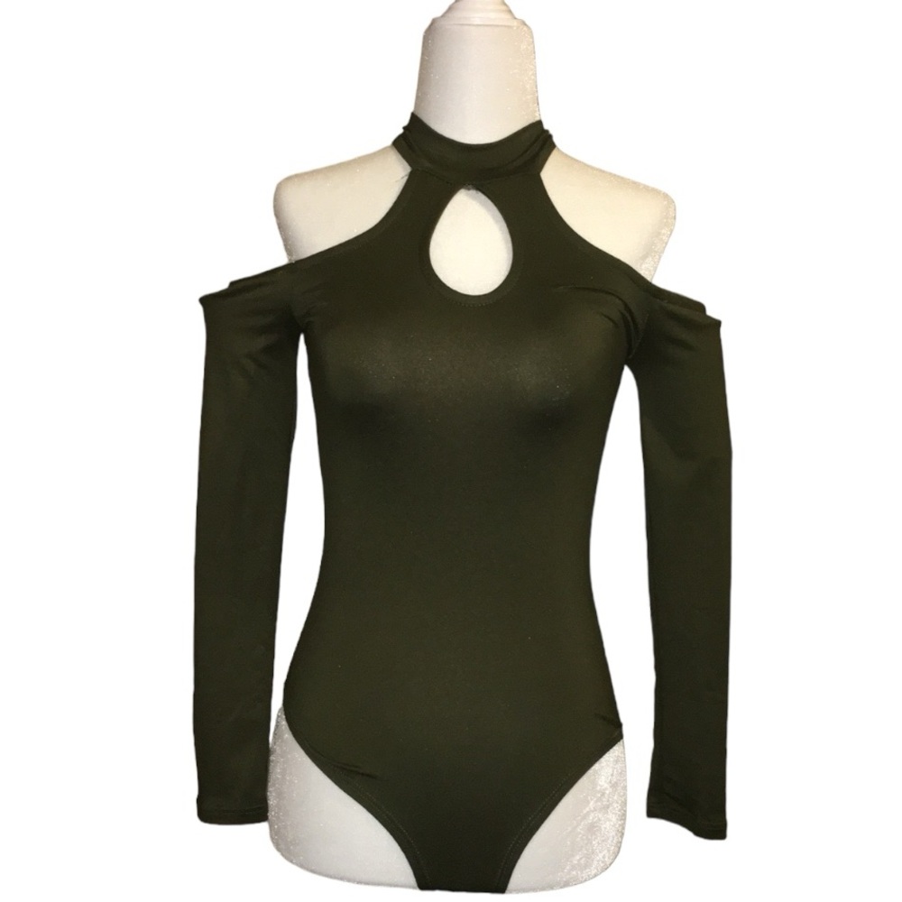 NEW A3 Design | Women's Long Sleeve Off The Shoulder Bodysuit | Olive Green | XS